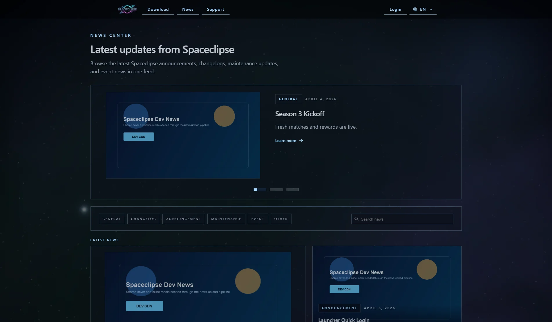 News page on website